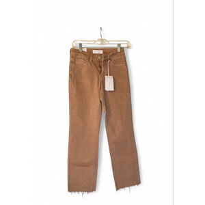 🤎NWT Vervet Mid Rise Straight Jeans Tan Raw Hem Stretch Size 24